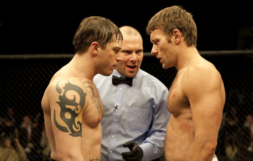 Tommy (Tom Hardy, left) and Brendan (Joel Edgerton, right) in WARRIOR.