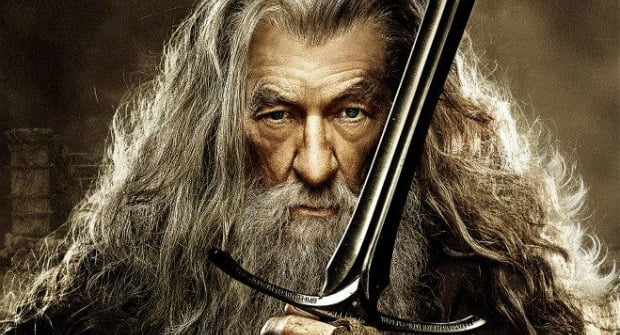 A close up of Sir Ian McKellan as Gandalf in The Hobbit: The Desolation of Smaug