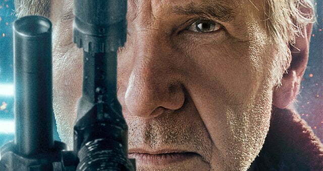 A close up of Han Solo's face in Star Wars: The Force Awakens