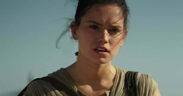 A frustrated Rey in Star Wars: The Force Awakens