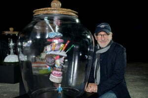 LONDON, ENGLAND, 29TH JUNE 2016: Steven Spielberg and Mark Rylance pose with dream jars from The BFG at Warner Bros. Studios, Leavesden on the 29th June 2016 Photo Joanne Davidson/SilverHub Media 0203 174 1069/07711 972644