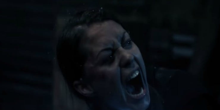 A woman screams in the horror short The Crypt