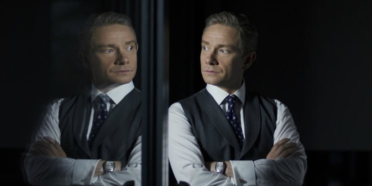 Martin Freeman looks into the mirror in Ghost Stories