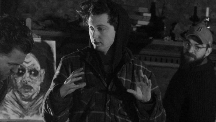 Jack McHenry talks to the cast of his film Here Comes Hell