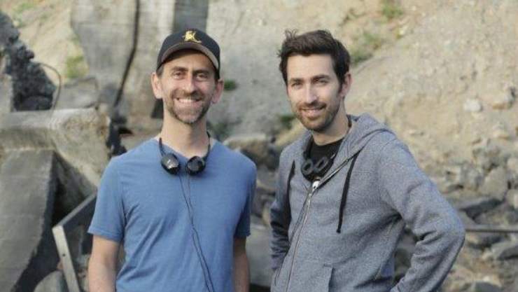 Zac Lipovsky and Adam Stein pose for a photo on the set for Freaks