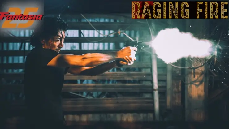 Nicholas Tse fires a gun in the epic Raging Fire