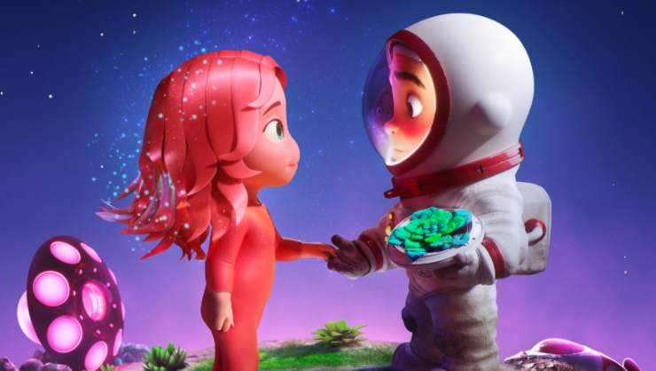 Animated spaceman / boy meets a space girl in Blush
