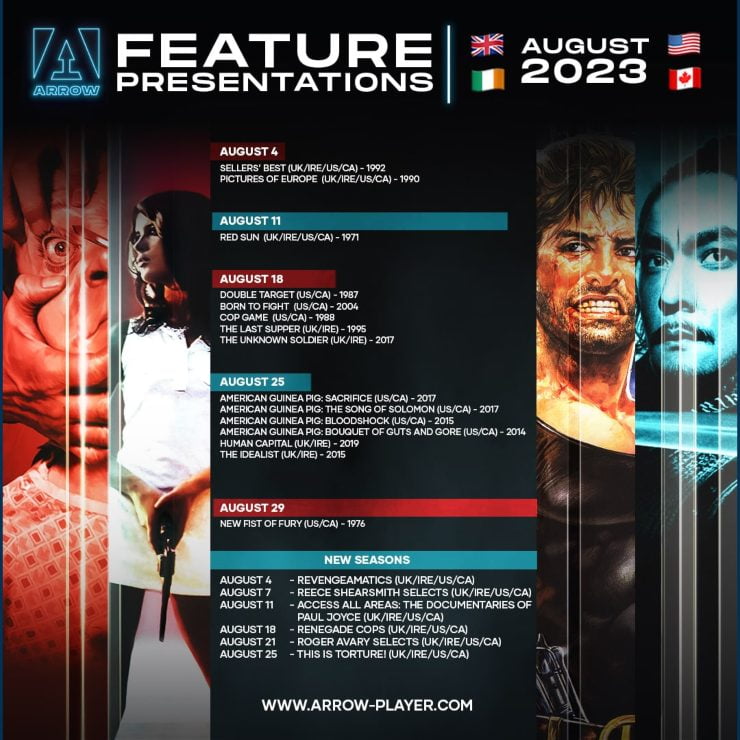 Listing of all films and shows on ARROW in August 2023