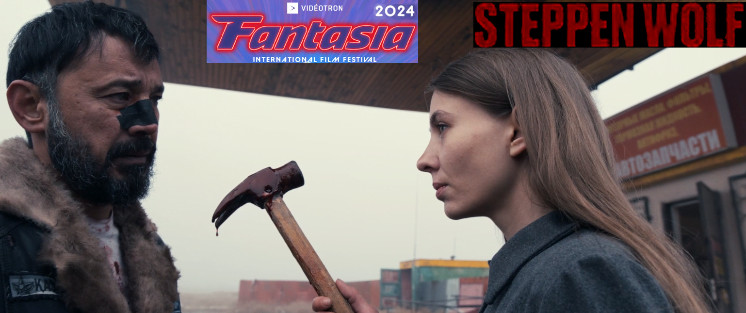angry woman with hammer threatens injured man