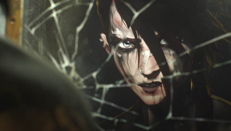 Animated young Woman looking into smashed mirror