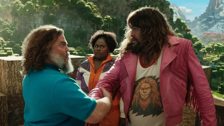 Garrett and Steve in arms in A Minecraft Movie