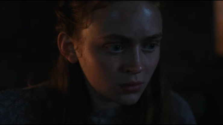 A girl played by Sadie Sink looks on in the dark in O'Dessa
