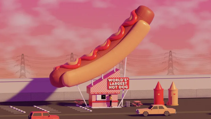 An animated hotdog store from Boys Go To Jupiter
