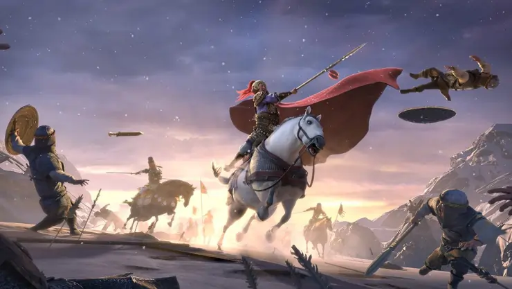 A warrior on a horse fights the enemy in Chang'an