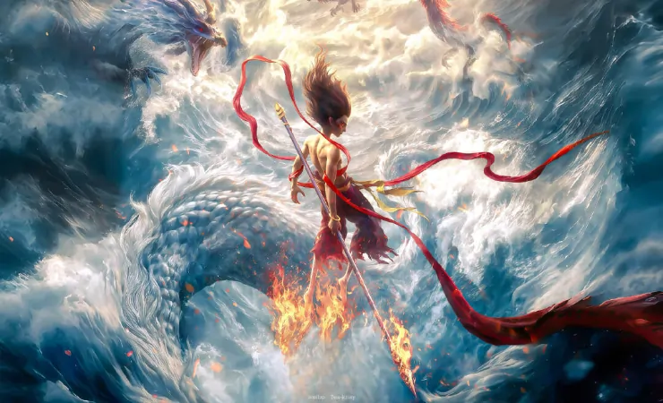 A scene from Chinese animation Ne Zha 2 coming to UK Cinemas 21st March 2025