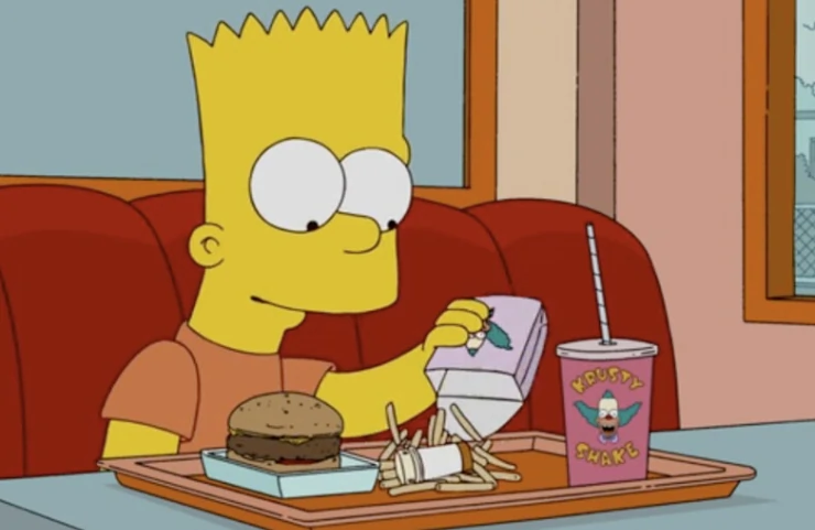 Bart Simpson eats a Krusty Burger meal in The Simpsons