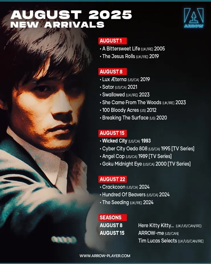 ARROW Video Channel August 2025 listings