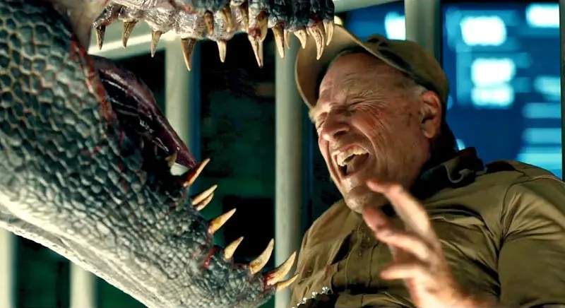 A man is swallowed by a dinosaur in Jurassic Park