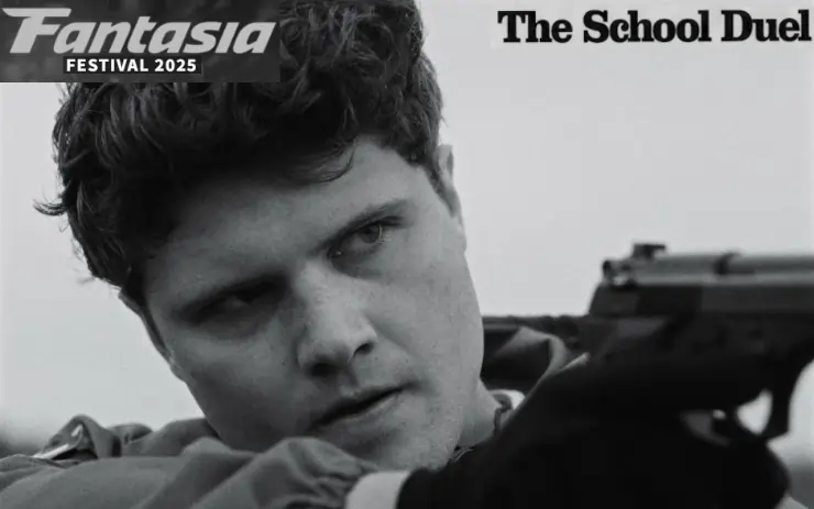 A young man aims a gun at someone in Fantasia Film Festival film The School Duel