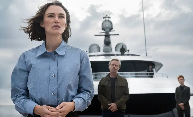 Kiera Knightley looks out into the sea in The Woman in Cabin 10