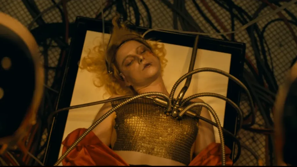 A re animated woman lies on a gurney in The Bride.