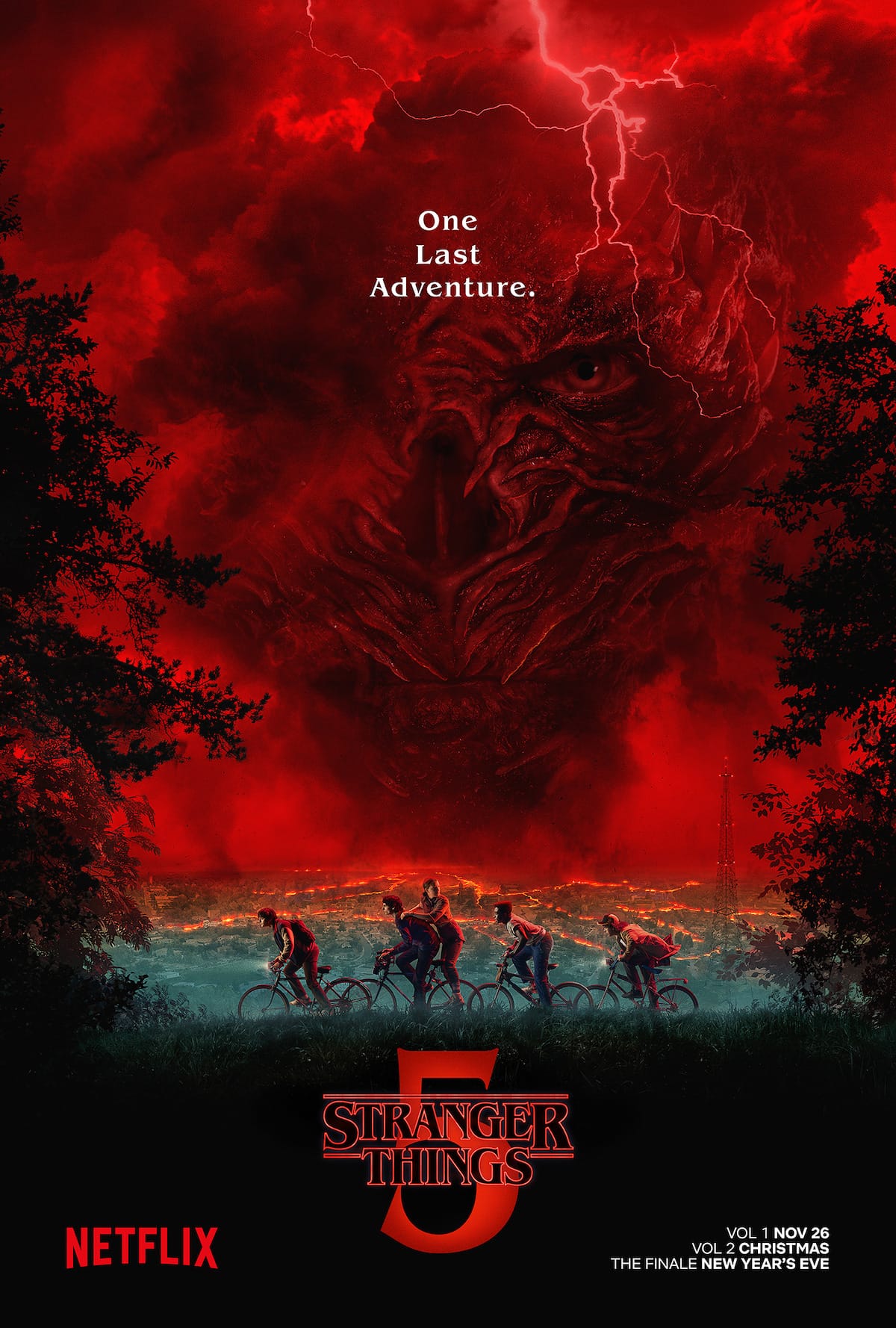 Kids cycle bikes in an apocalypse on the Stranger Things season 5 poster