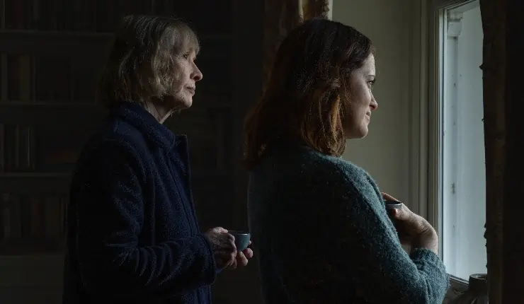 Lindsay Duncan and Claire Foy look out the window in H is for Hawk