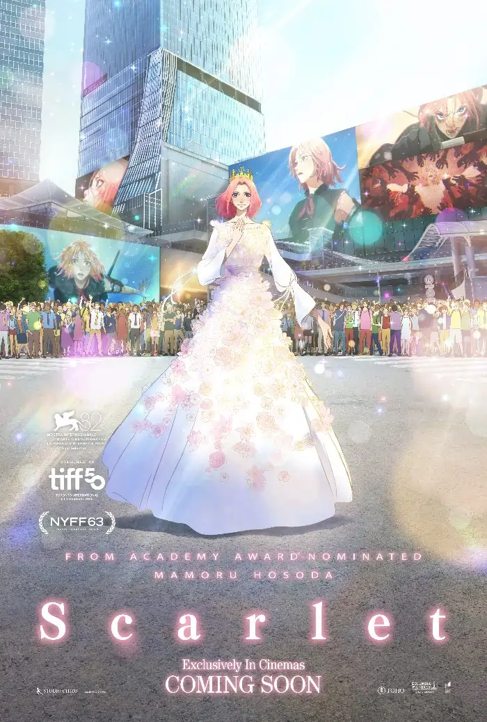 A princess looking anime girl stands in the centre of Shibuya Crossing, Tokyo for Scarlet.