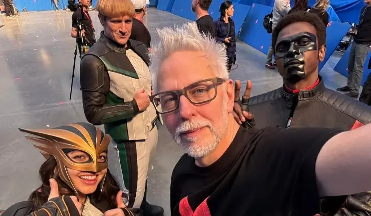 James gunn taking a photo on the set of Superman (2025)
