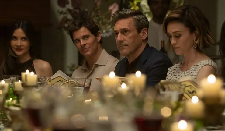 A group of people at a dinner party in Your Friends and Neighbours