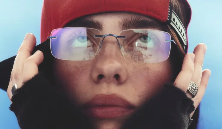 close up of Billie Eilish for hit me hard and soft