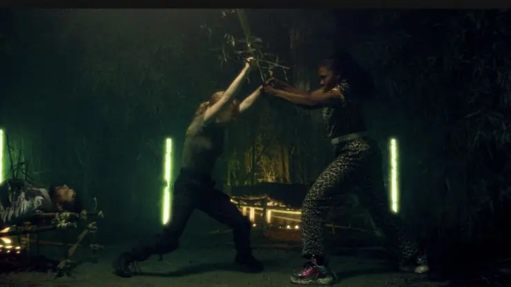 Two women fight