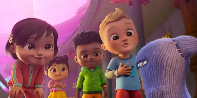 Group of animated children talking to something in CoComelon: The Movie