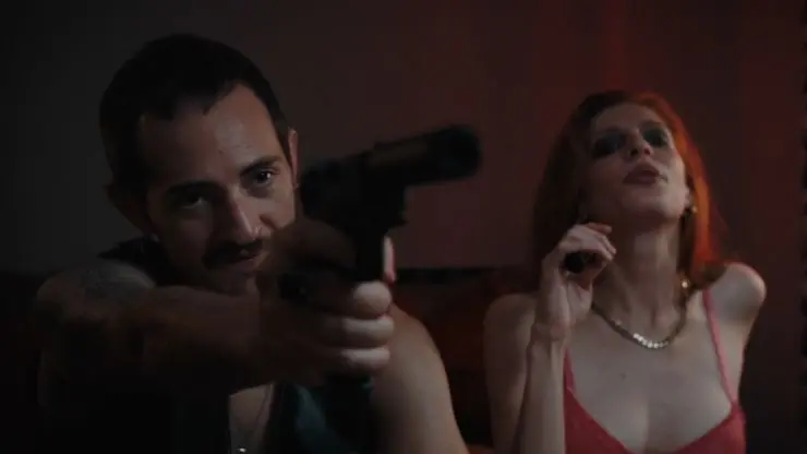 A man points a gun