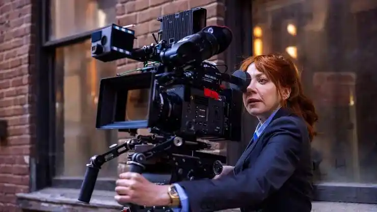 Philomena Cunk on a camera