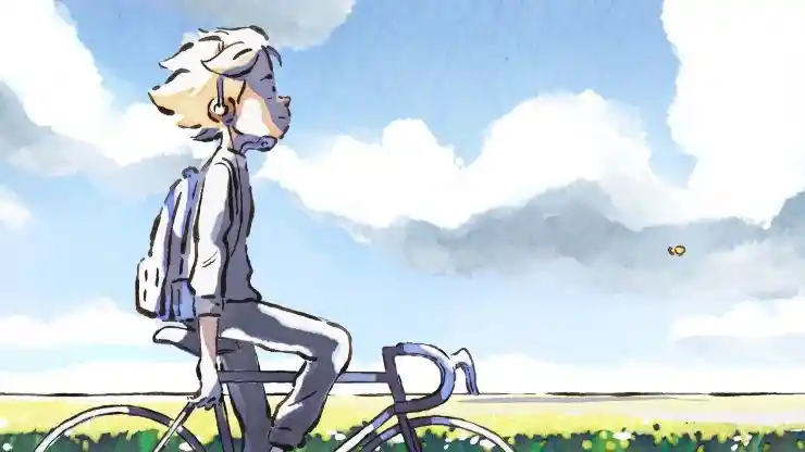 An animated boy on a bike in Iron Boy