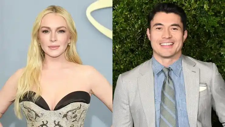 Profile images of Lindsay Lohan and Henry Golding