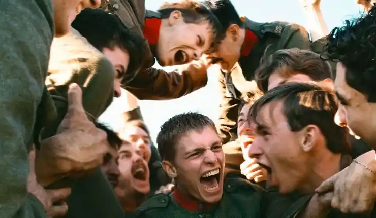 A group a men group together in coward