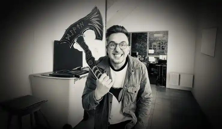 Matthias Hoen with axe in Disney+ series Gnomes